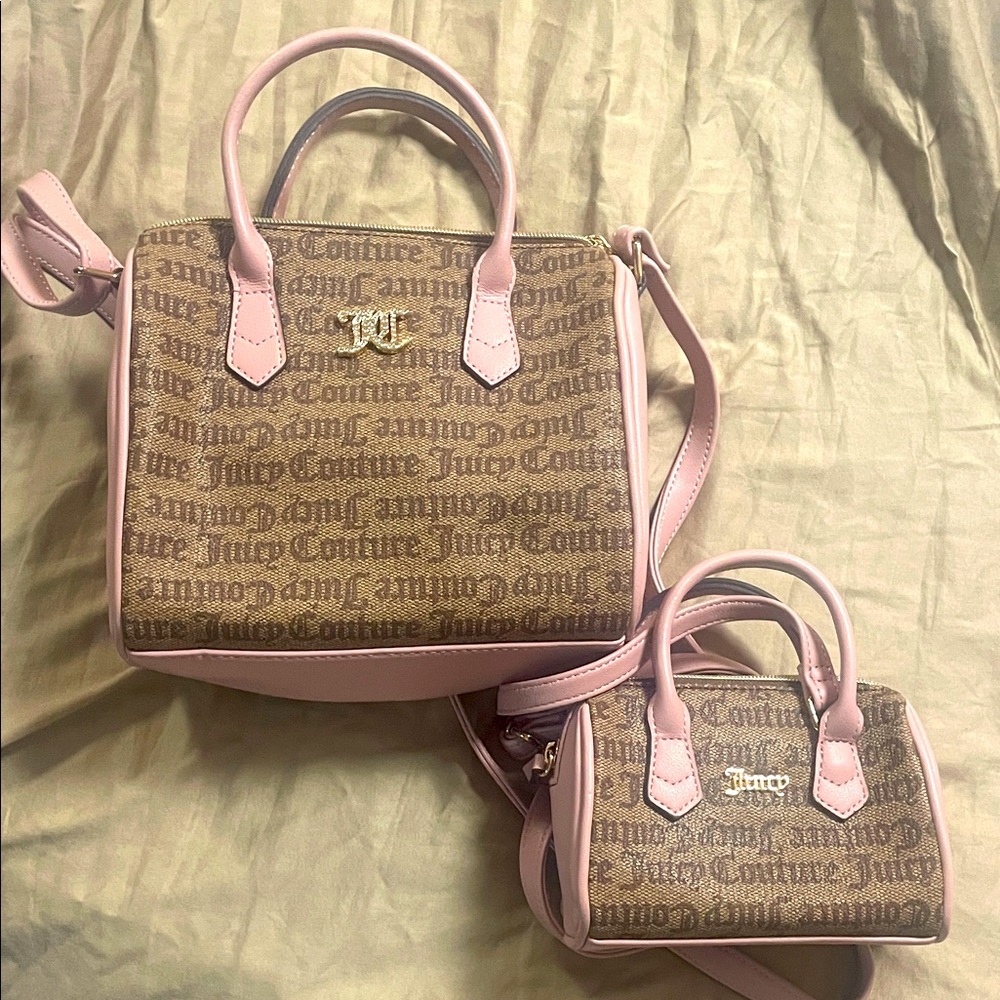 Juicy Couture Tan and Pink Satchel Set